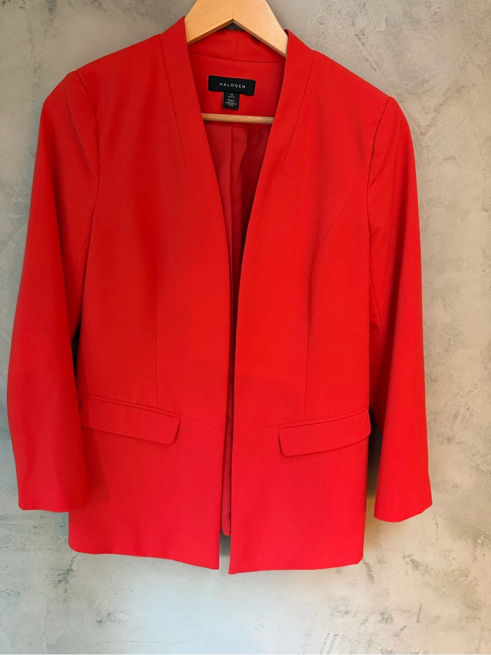 Halogen Red Open-Front Collarless Blazer Jacket, Size XS Petite